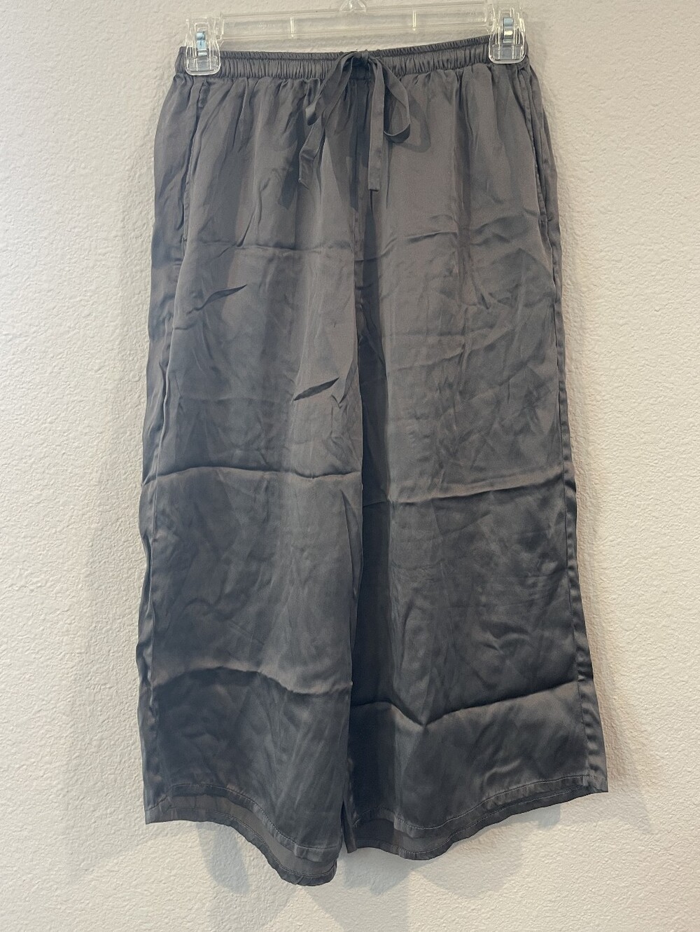 SILKYSILK Womens Grey 100% Silk Wide Leg Crop Lounge Sleeper Pants Size Small